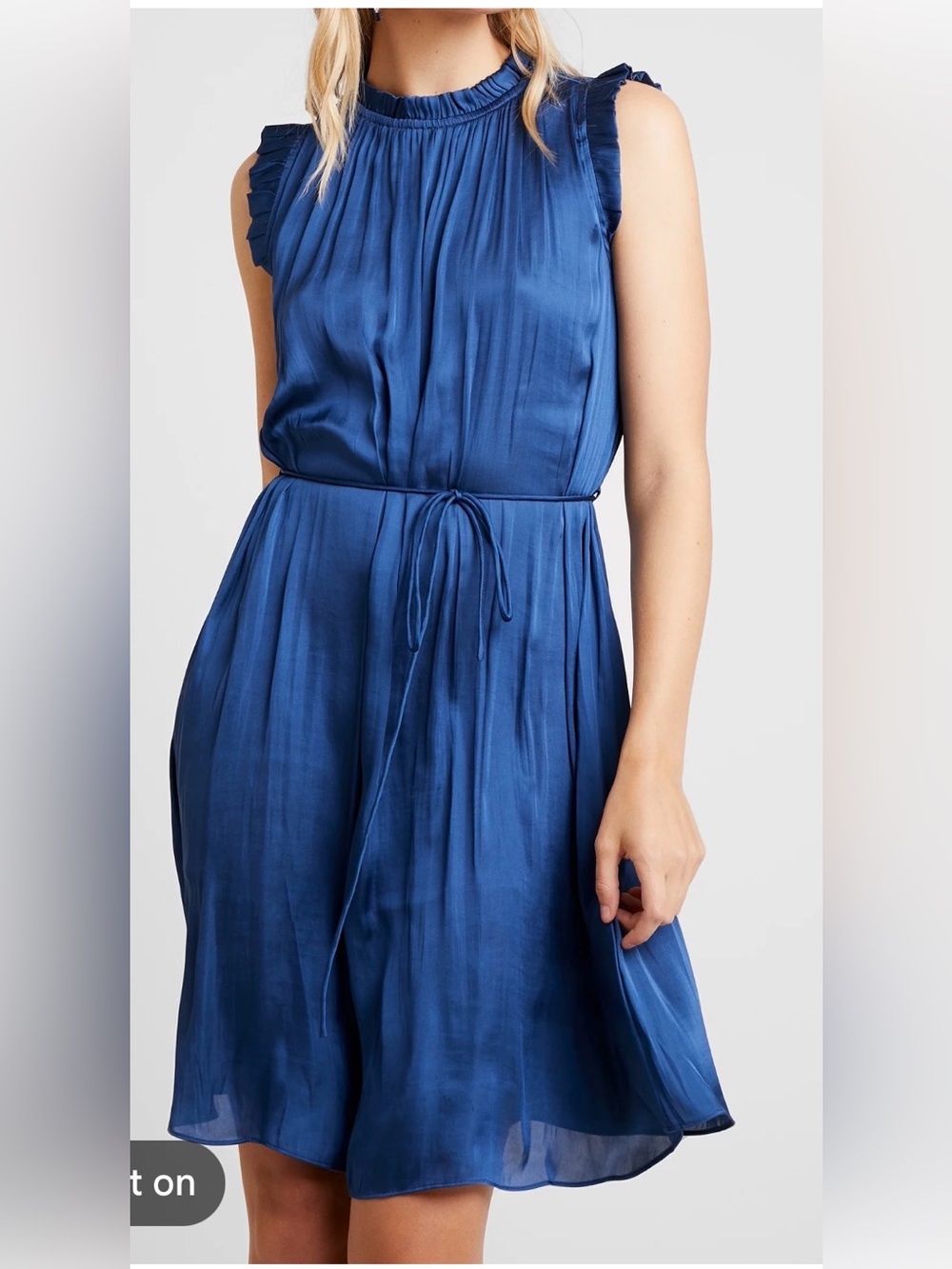 Banana Republic royal Blue Ruffle-Sleeve Tie-Waist Dress, elastic neck